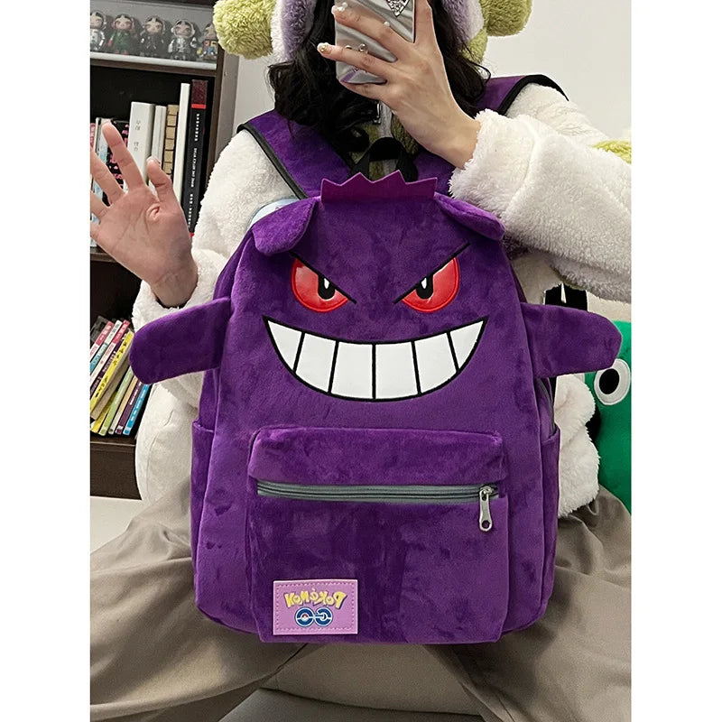 Pokemon Gengar Pikachu Plush Backpack Trendy Cool Large Bag Cute Cartoon Kawaii Couple Gift Storage Toys Anime Accessories