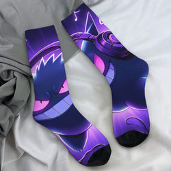 Japanese Anime Pokemon Gengar Cartoon Socks Trendy Stockings Autumn Non Slip Women Men Sock Soft Breathable Design Cycling Socks