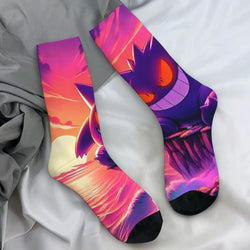 Japanese Anime Pokemon Gengar Cartoon Socks Trendy Stockings Autumn Non Slip Women Men Sock Soft Breathable Design Cycling Socks