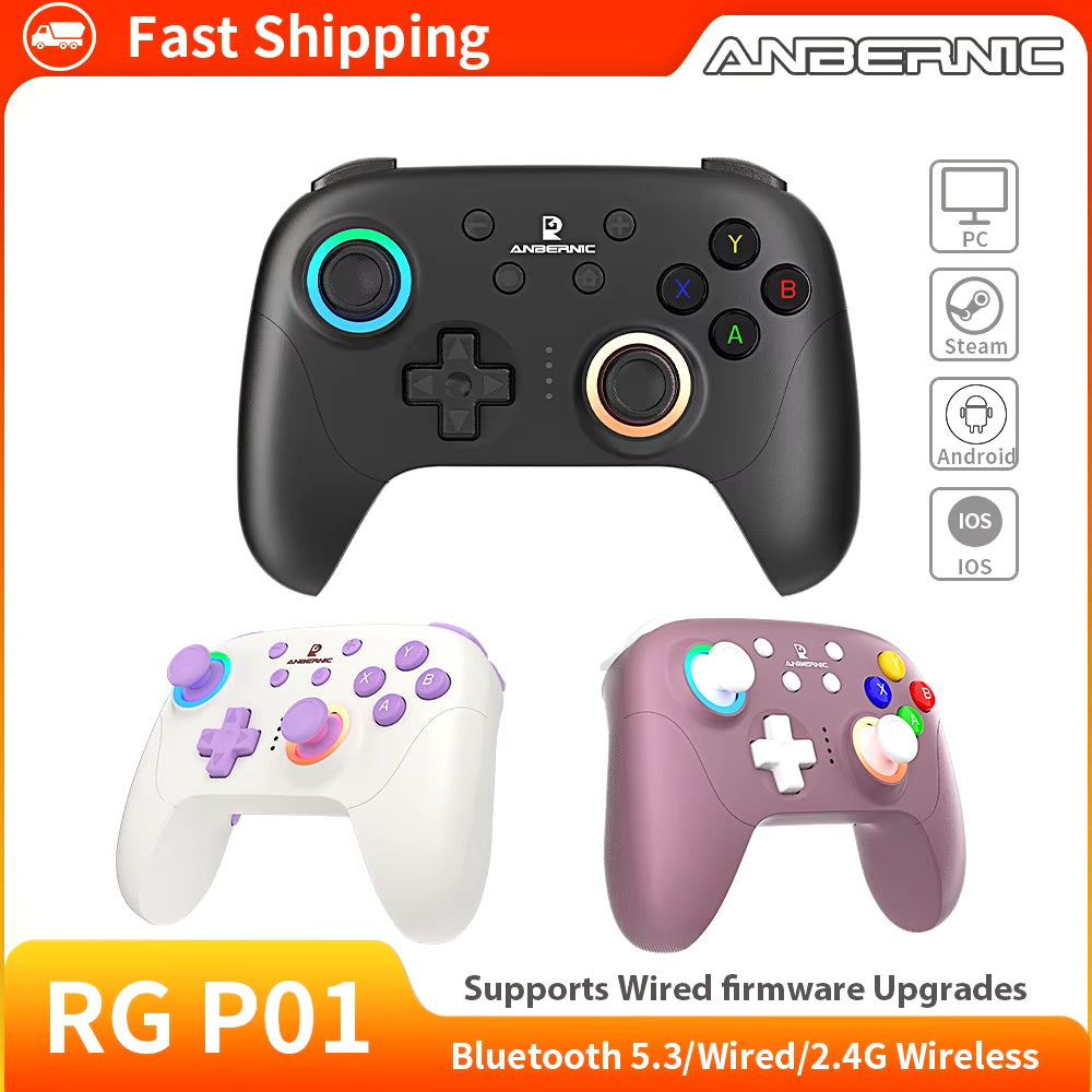 ANBERNIC RG P01 RGP01 Controller Wired Wireless Gamepad RGB  Effect Joystick Bluetooth Game Controller for PC Android IOS