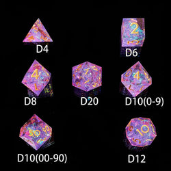 Gold Foil Resin DND Dice Set of 7 Pieces Rainbow Polyhedron Sharp Edge D&D Dice Set with Gift Box and Numbers for Dungeons & Dragons RPG and Pathfinder RPG Tabletop Dice Game(Purple)