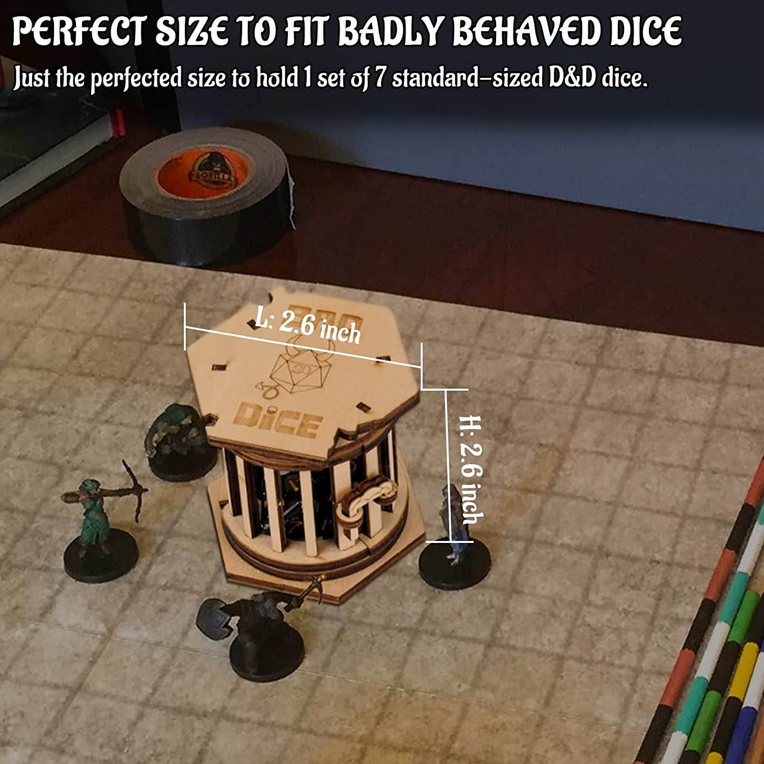 DND Dice Jail Prison with Polyhedral Dice Set Wood Cage for Your Bad Dice (Dice Jail A)