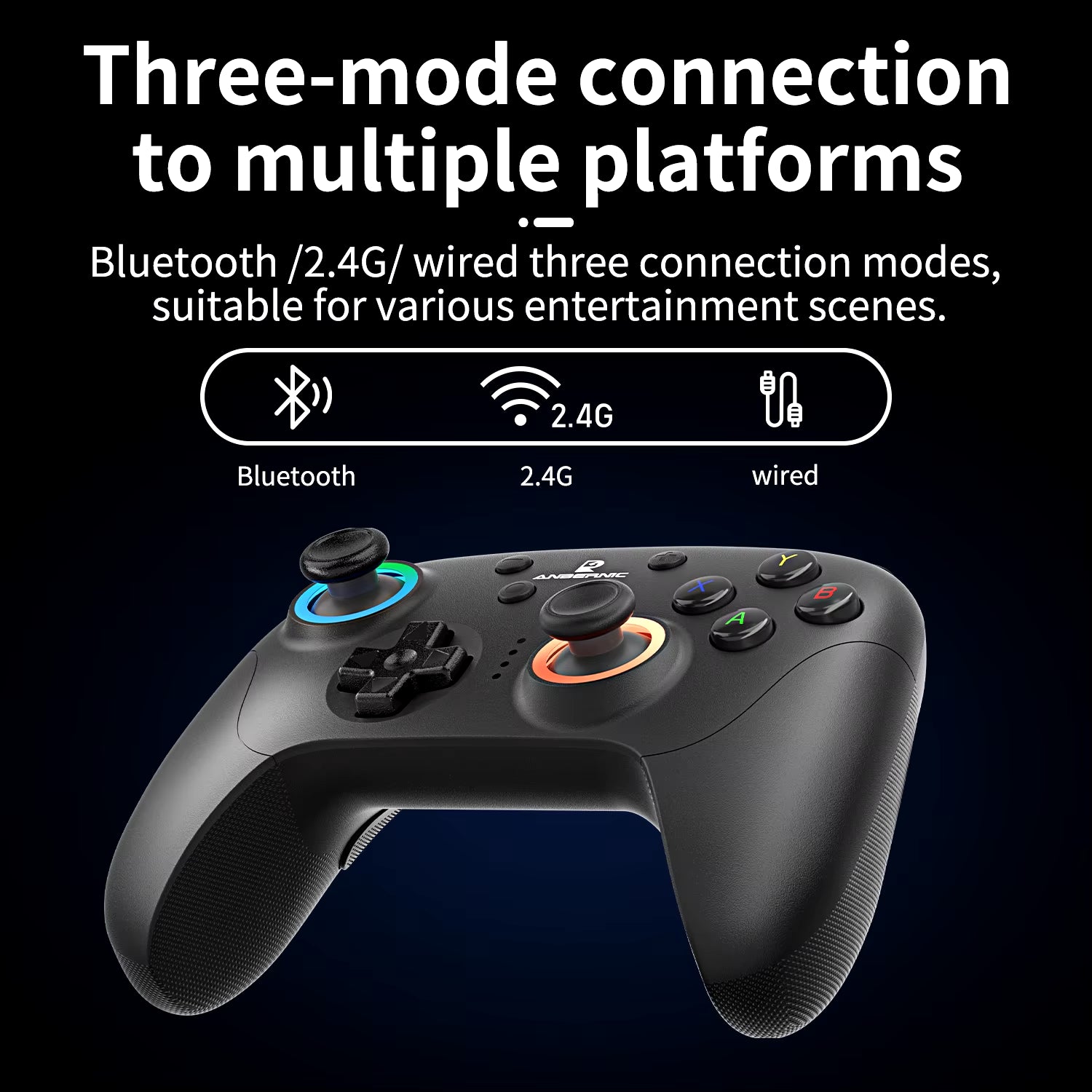 ANBERNIC RG P01 RGP01 Controller Wired Wireless Gamepad RGB  Effect Joystick Bluetooth Game Controller for PC Android IOS