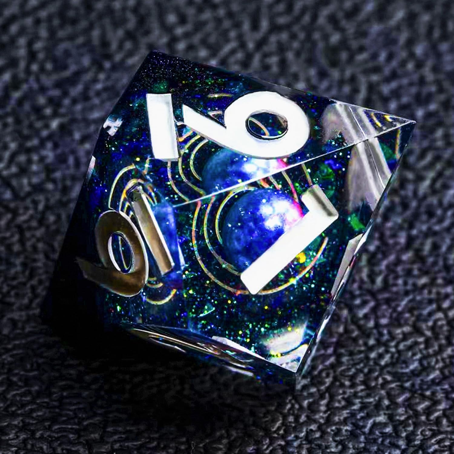 DND Galaxy Dice Set Handmade Planets Supended in Galactic Swirls for RPG and Table Games