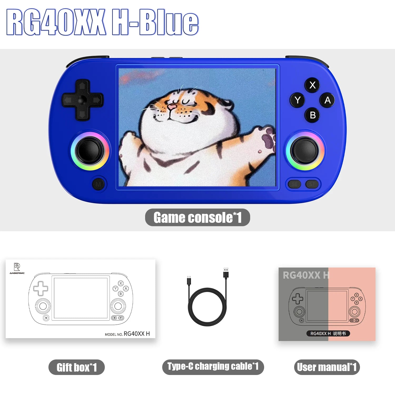 RG40XX H Handheld Game Console 4.0-In 640*480 IPS Screen 3200Mah 64 Bit System with RGB Light Built in 5K+Games RG40XXH