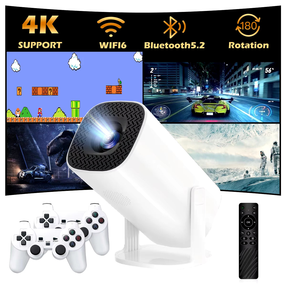 Android 11 Game Projector P30MAX Retro Video Game Consoles Dual WIFI BT5.4 1280*720P Home Cinema Outdoor Portable Projector