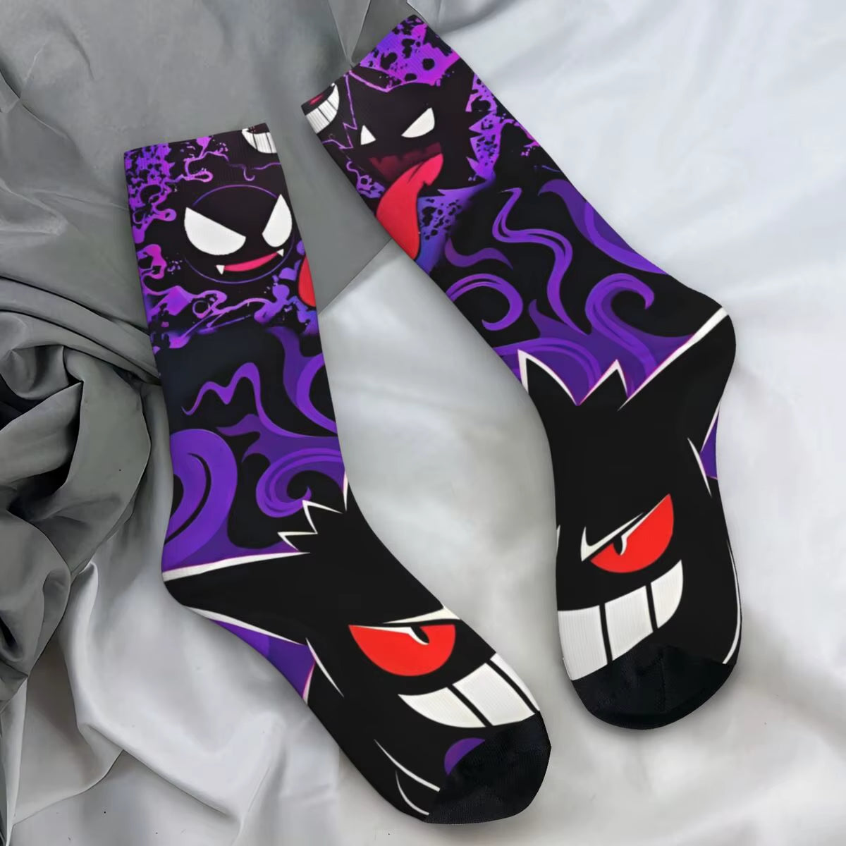 Japanese Anime Pokemon Gengar Cartoon Socks Trendy Stockings Autumn Non Slip Women Men Sock Soft Breathable Design Cycling Socks