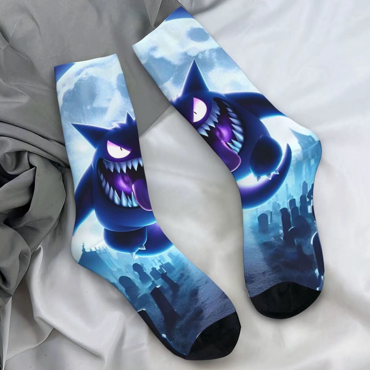 Japanese Anime Pokemon Gengar Cartoon Socks Trendy Stockings Autumn Non Slip Women Men Sock Soft Breathable Design Cycling Socks