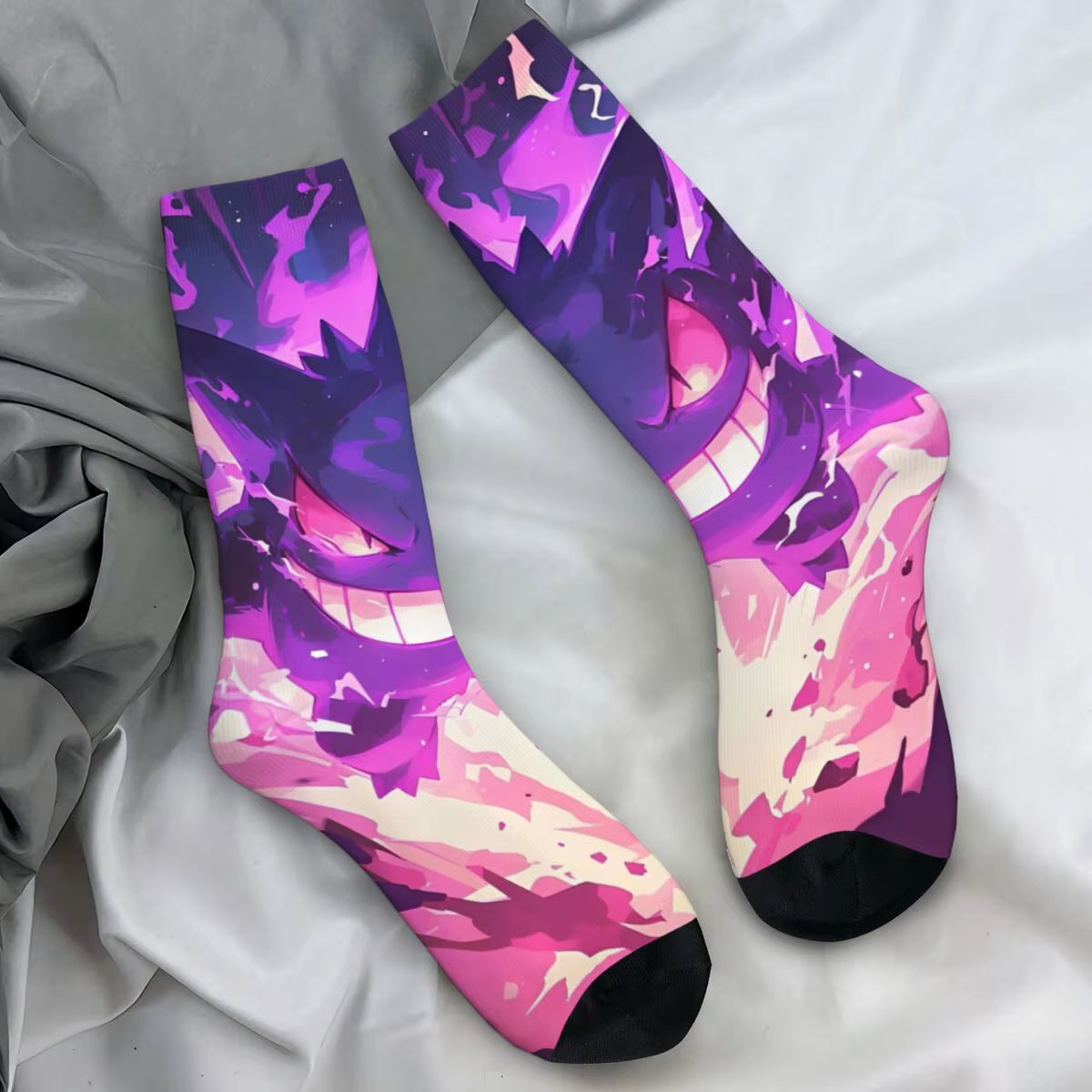 Japanese Anime Pokemon Gengar Cartoon Socks Trendy Stockings Autumn Non Slip Women Men Sock Soft Breathable Design Cycling Socks