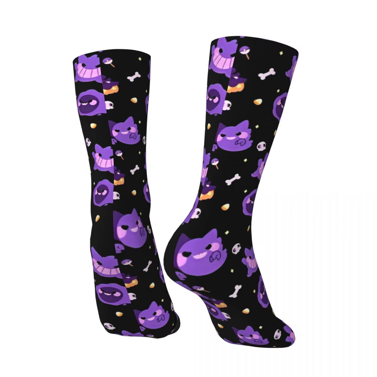 Japanese Anime Pokemon Gengar Cartoon Socks Trendy Stockings Autumn Non Slip Women Men Sock Soft Breathable Design Cycling Socks