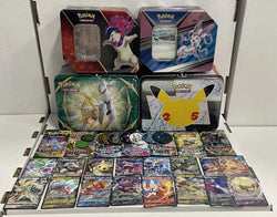 50 Assorted  Cards in a  Tin - 1 Ultra Rare Card - 1 Factory Sealed  Booster Pack - 1 Coin