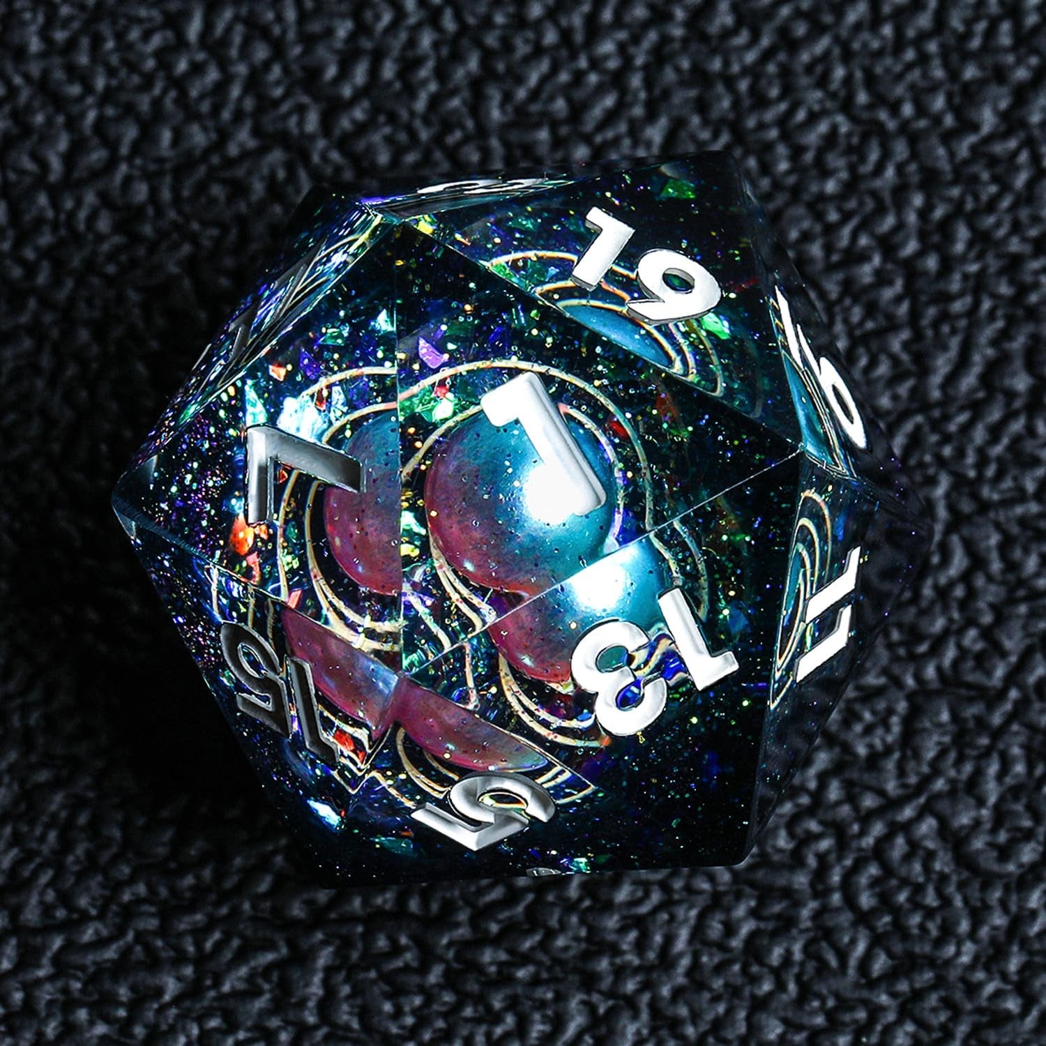 DND Galaxy Dice Set Handmade Planets Supended in Galactic Swirls for RPG and Table Games