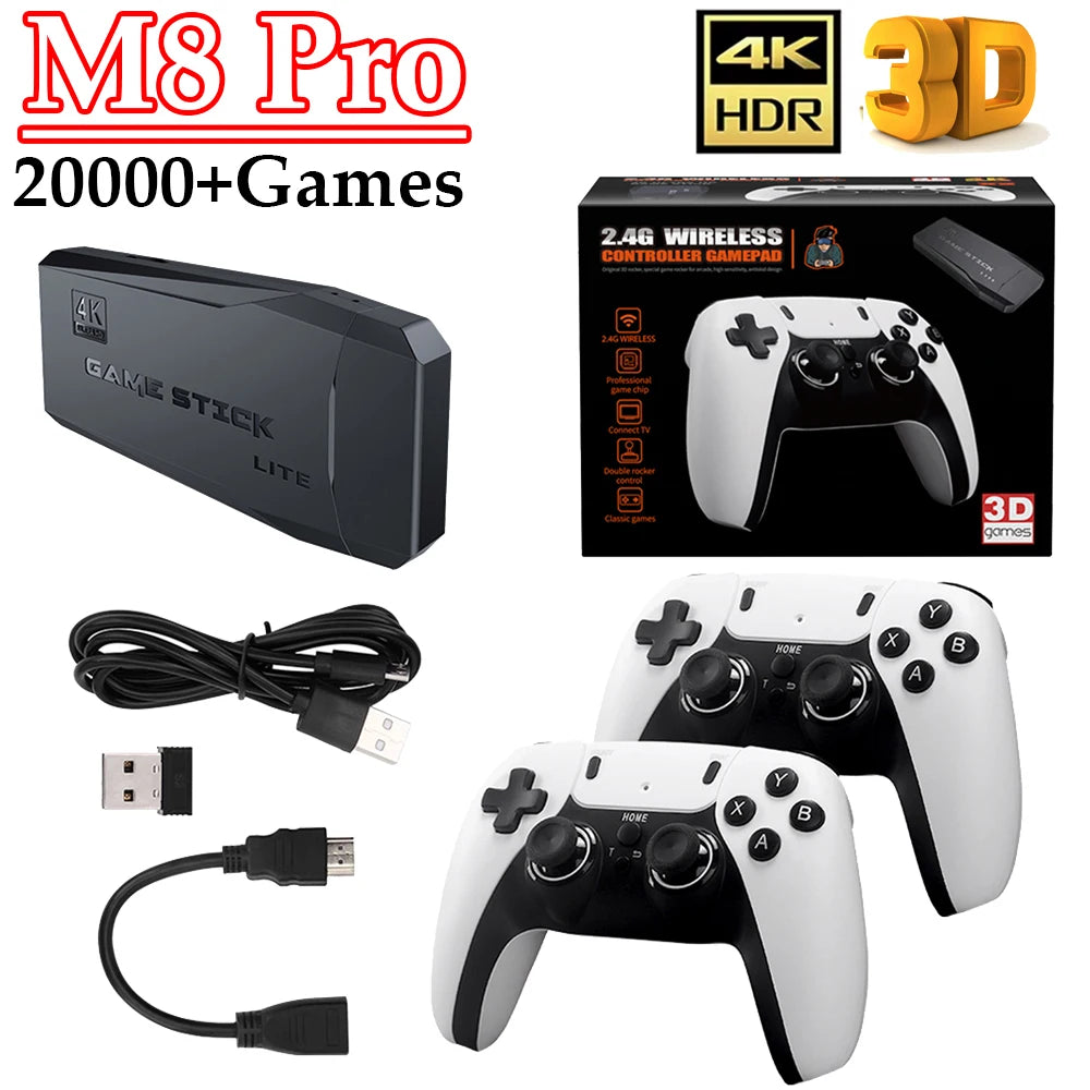 M8 Pro Game Stick 32/64/128GB 20000+ Video Game Console 2.4G Double Wireless Controller Retro Game TV Stick Retro Classic Games