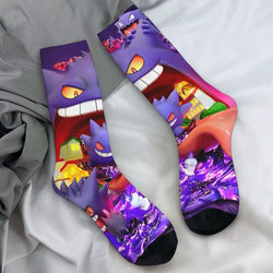 Japanese Anime Pokemon Gengar Cartoon Socks Trendy Stockings Autumn Non Slip Women Men Sock Soft Breathable Design Cycling Socks