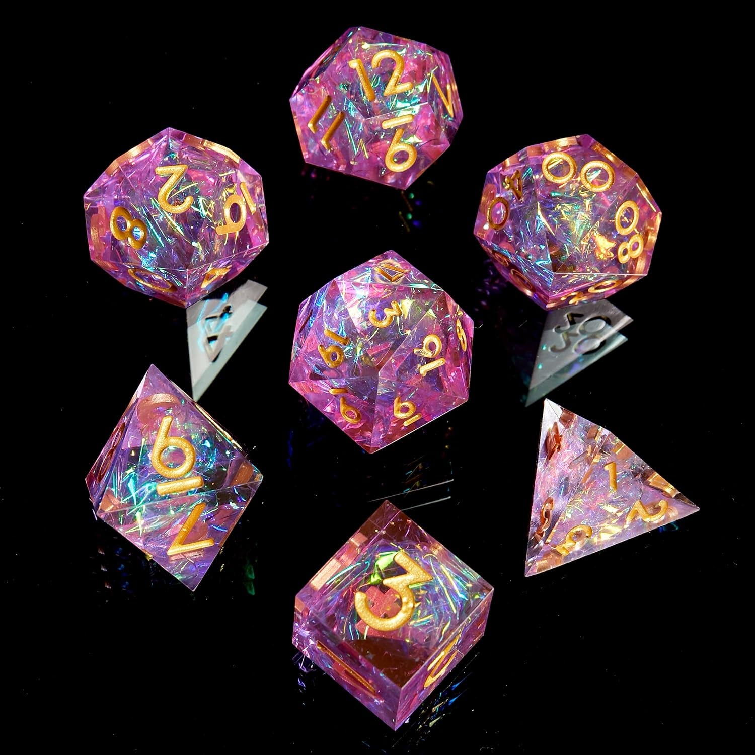 DND Dice Resin Sharp Edge DND Dice Set, Suitable for DND D&D Dungeons and Dragons Polyhedral RPG Dice Handmade（Purple）