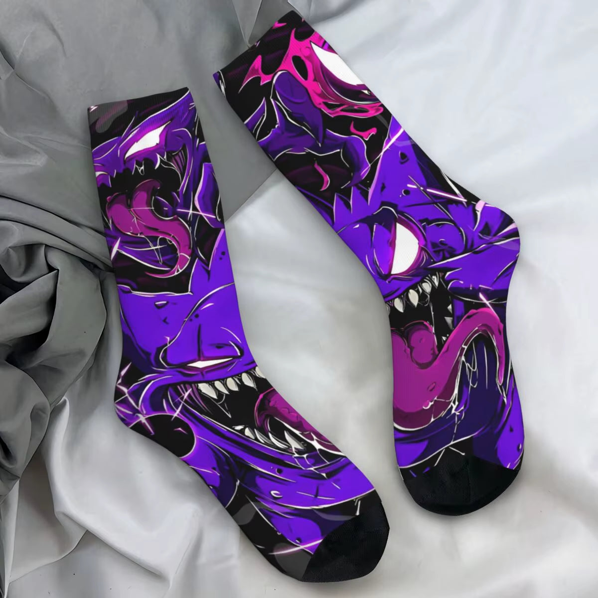 Japanese Anime Pokemon Gengar Cartoon Socks Trendy Stockings Autumn Non Slip Women Men Sock Soft Breathable Design Cycling Socks