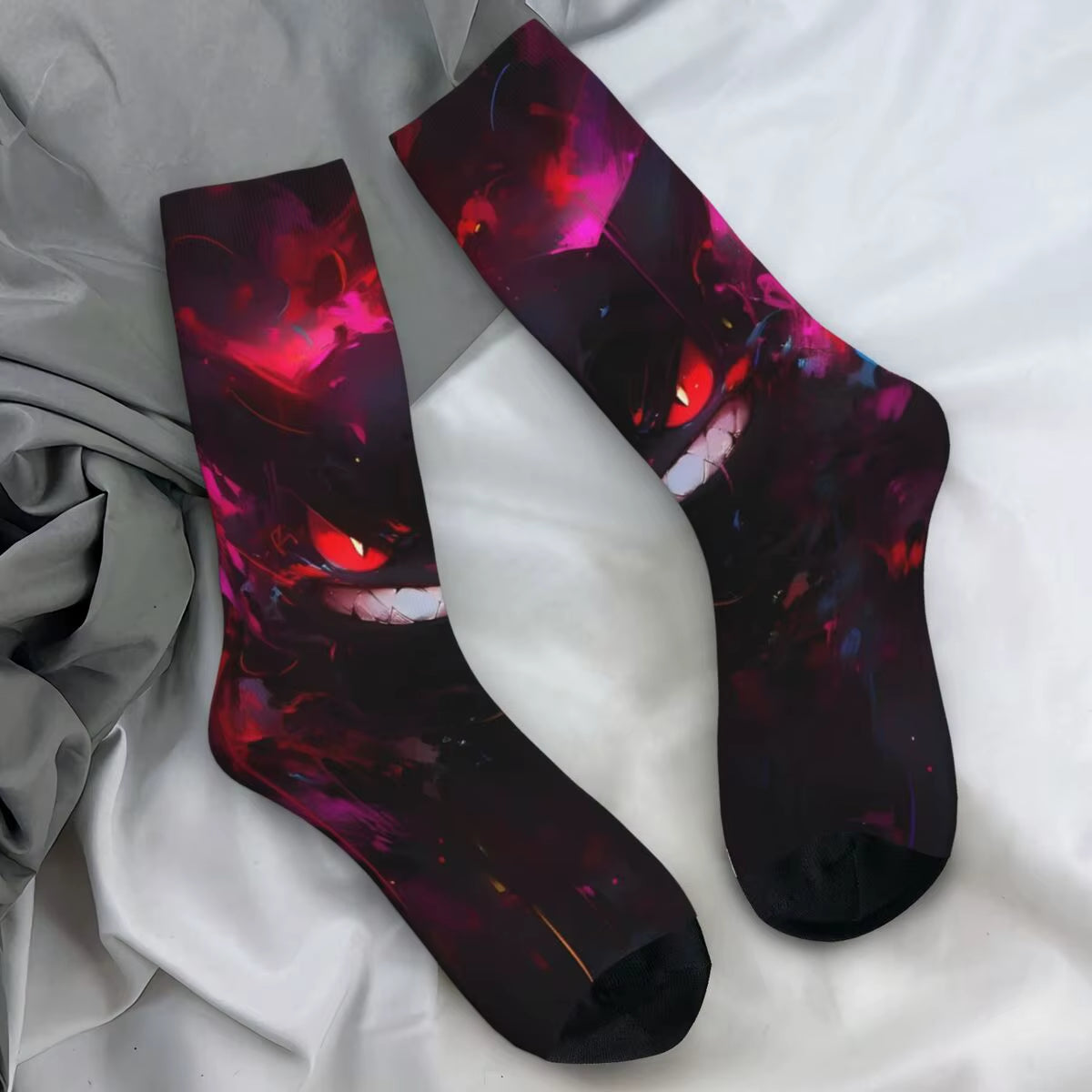 Japanese Anime Pokemon Gengar Cartoon Socks Trendy Stockings Autumn Non Slip Women Men Sock Soft Breathable Design Cycling Socks